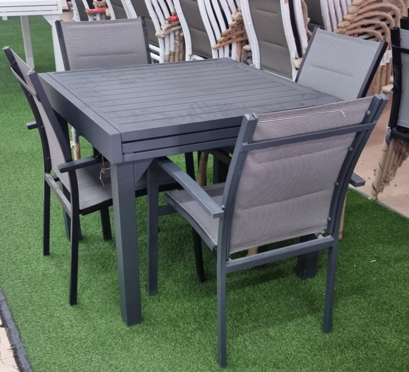 שולחן אלומיניום נפתח טופ אלומיניום 180*90*90 אפור עכבר+ 4 כסאות אלומיניום ויולטה VIOLETTA AT22220