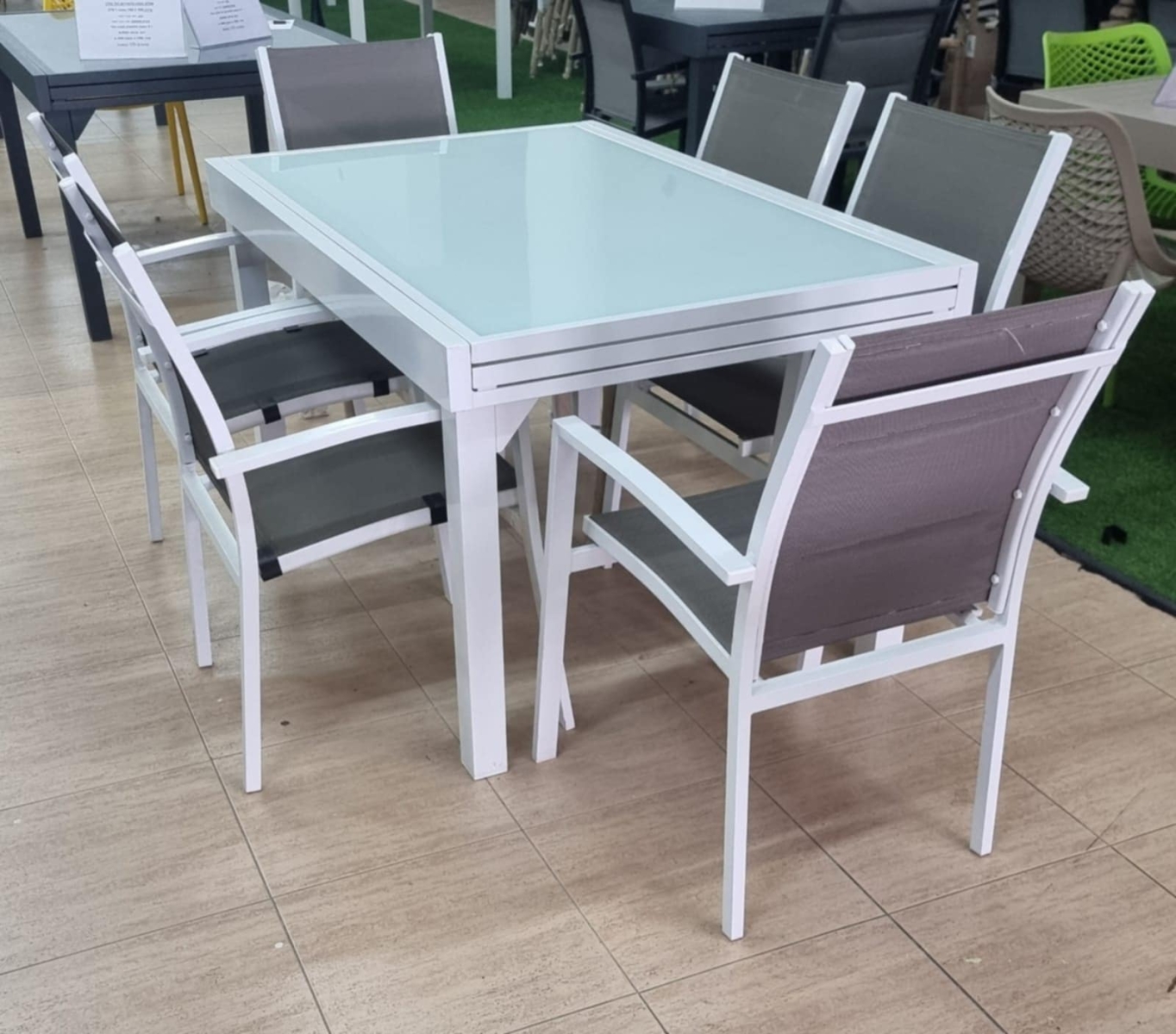 שולחן אלומיניום נפתח 270*135*90 לבן + 6כסאות אלומיניום דניאלה DANIELLA ATM2303